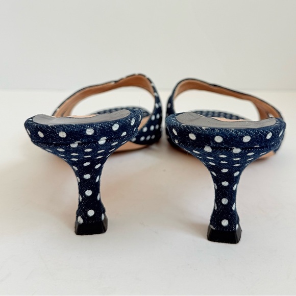Manolo Blahnik Navy Polka Dot Denim Mule Kitten Heel Slide sandals EU 39 - Picture 7 of 10